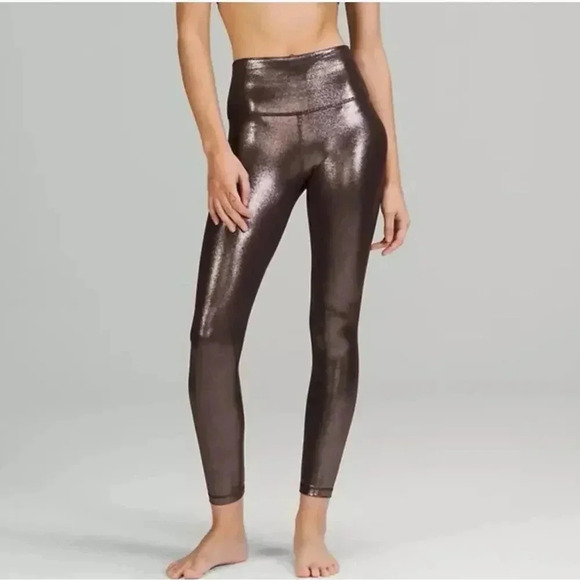 Lululemon Align High Rise Pant 25" Shine Radiate Foil Print French Press size 8 - Picture 1 of 7